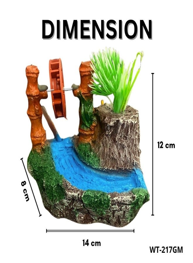 PET FUN Water Wheel Oasis Aquarium Decoration - Resin Watermill Fish Tank Ornament with Artificial Plant - Hiding Spot for Betta, Shrimp & Small Fish - Aquascaping Accessory for Freshwater & Saltwater - Image 3